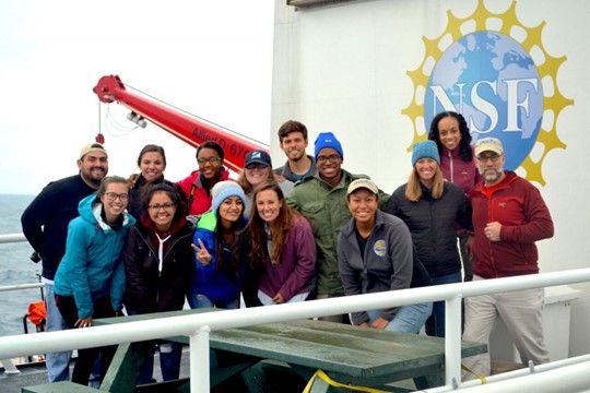 Student research group aboard an NSF research vessel during STEMSEAS voyage.